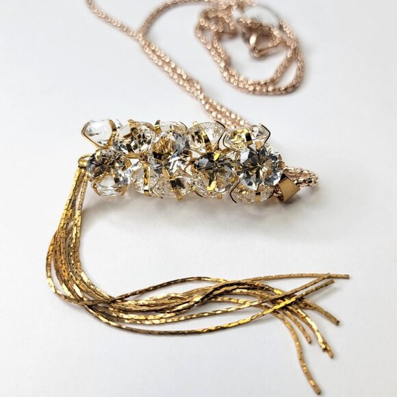 Long Gold and Crystal Necklace - Picture 3 of 6